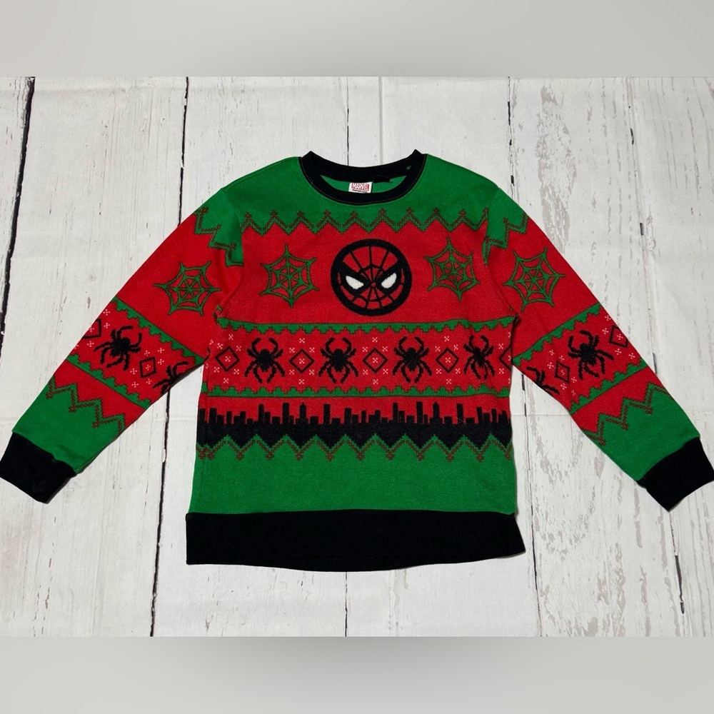 Marvel kids boys L red green black Spider-Man Christmas holiday pullover sweater